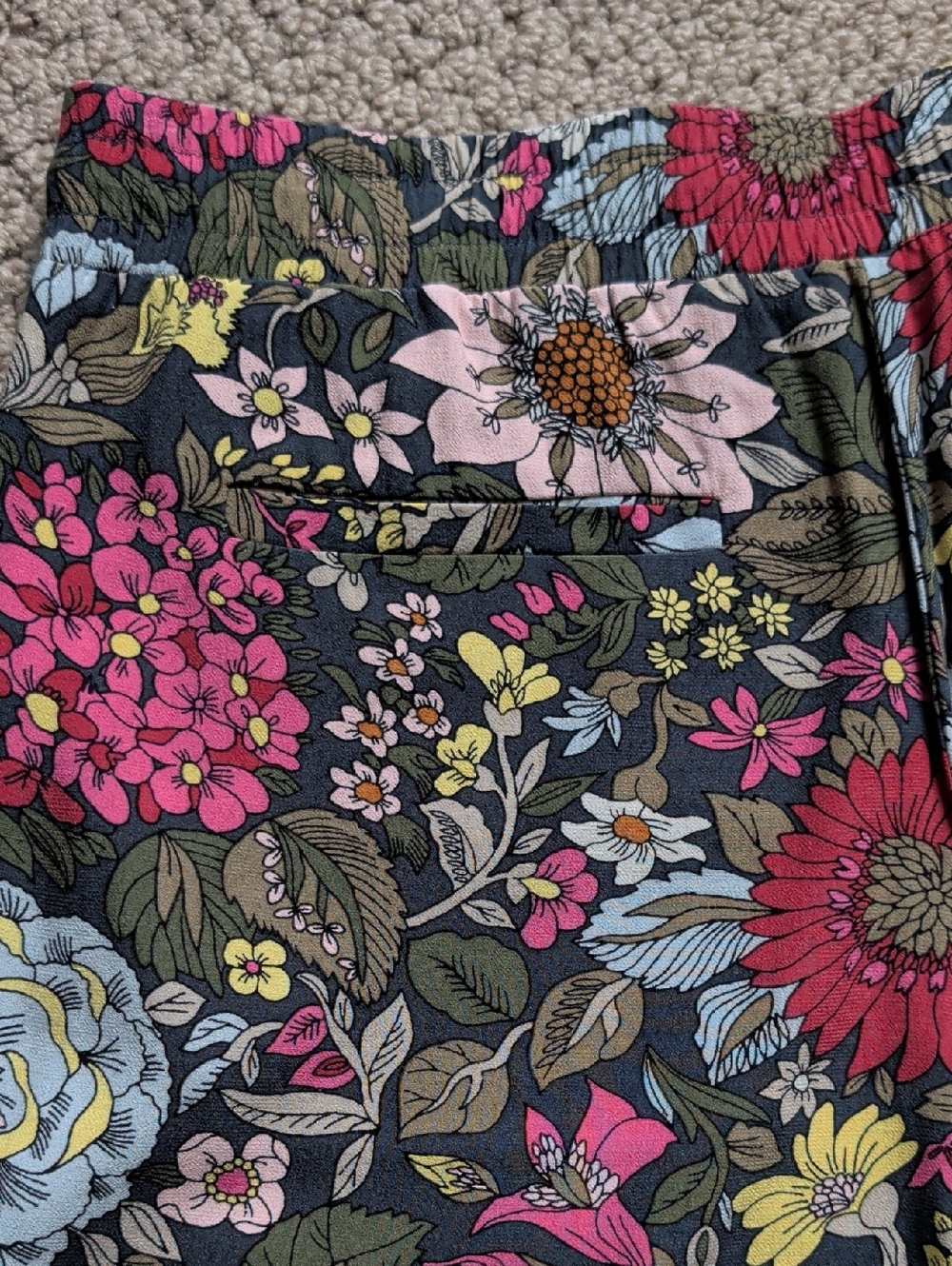 Wide Leg Elastic Drawstring Floral Garden Multicolor Palazzo Pants with Pockets - Picture 9 of 12